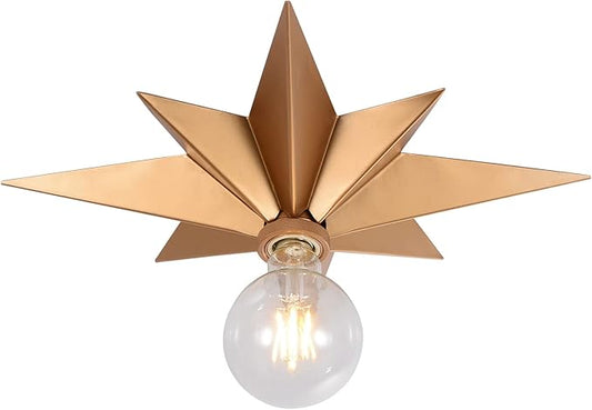 16 inch Flush Mount Ceiling Light, Gold Star Light Fixture, Farmhouse Star Ceiling Light, Vintage Flush Lighting Ceiling for Hallway, Entryway, Study, Bedroom, Stair, Foyer, Kitchen, Bathroom - Metal