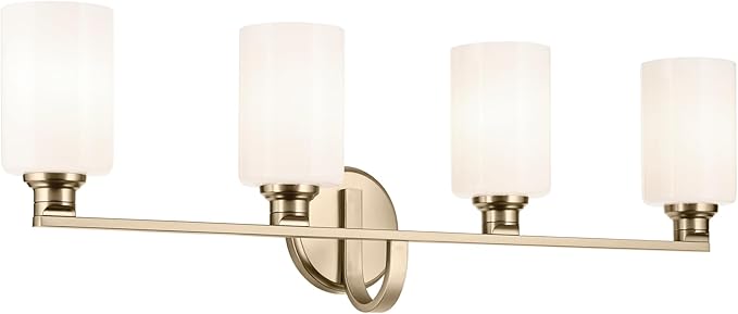 Kichler Gioe 4-Light Vanity Light Fixture with Opal Glass in Champagne Bronze, Wall Mounted Bathroom Light for Mirror, Damp Rated (32.25" x 10.5" x 6.75"), 55227CPZ