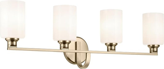 Kichler Gioe 4-Light Vanity Light Fixture with Opal Glass in Champagne Bronze, Wall Mounted Bathroom Light for Mirror, Damp Rated (32.25" x 10.5" x 6.75"), 55227CPZ