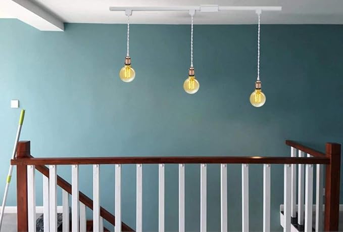 Kiven 3 Pack H-Track Lighting Kitchen Pendant Light -Mini Red Antique Brass Hanging Lamp,23.62" Twisted Cloth Covered Wire with H System Track Adapter