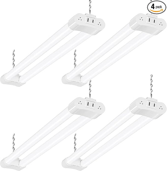 hykolity 4 Pack Linkable LED Shop Light for Garage, 2FT 30W Utility Light Fixture, 3500lm, 5000K Daylight Linkable Shop Lights with Power Cord, Hanging or Flush Mount, White - ETL