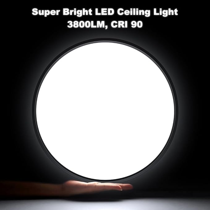 LEDLightsWorld 15.7inch 32W LED Flush Mount Ceiling Light, 5000K Daylight White LED Ceiling Light, 3800LM Bright Round Flat Panel Light, Black Ceiling Light for Bedroom, Living Room, Dining Room