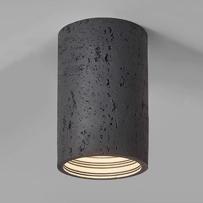 Modern Minimalist Concrete Ceiling Light Fixture Flush Mount LED Ceiling Lamp for Living Room, Bedroom, Hallway Wabi-Sabi Style Cement Cylinder Spotlight Warm White 3000K(Black Color,H-20cm)
