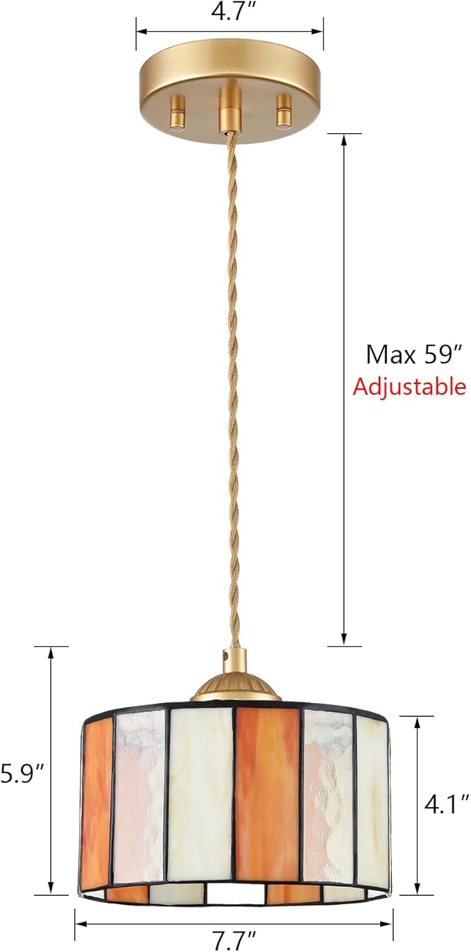 7.7-Inch Tiffany Style Pendant Lights Kitchen Island, Vintage Tiffany Hanging Light with Stained Glass Pendant Light Fixture for Dining Room Bedroom Hallway Bar Home Office