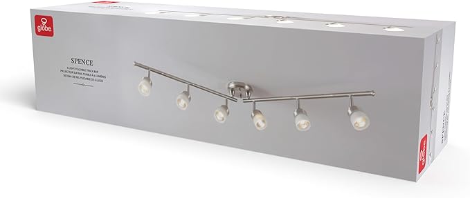 Globe Electric 59865 Spence 6-Light Foldable Track Lighting, Brushed Nickel, Frosted Glass Shades