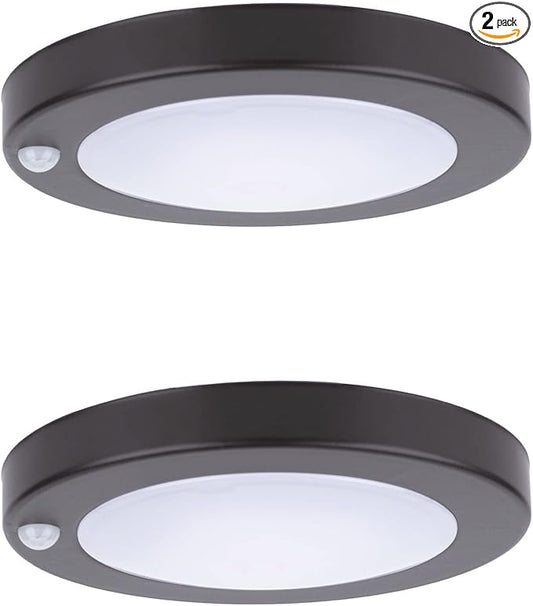 YoonLIT Flush Mount PIR Motion Sensor LED Ceiling Light, 6.2 Inch 10.5W 700 Lumen, Motion Activated Ceiling Fixture for Closet, Garage, Doorway, Stairway, Hallway, Bronze Finish 3000K 2-Pack