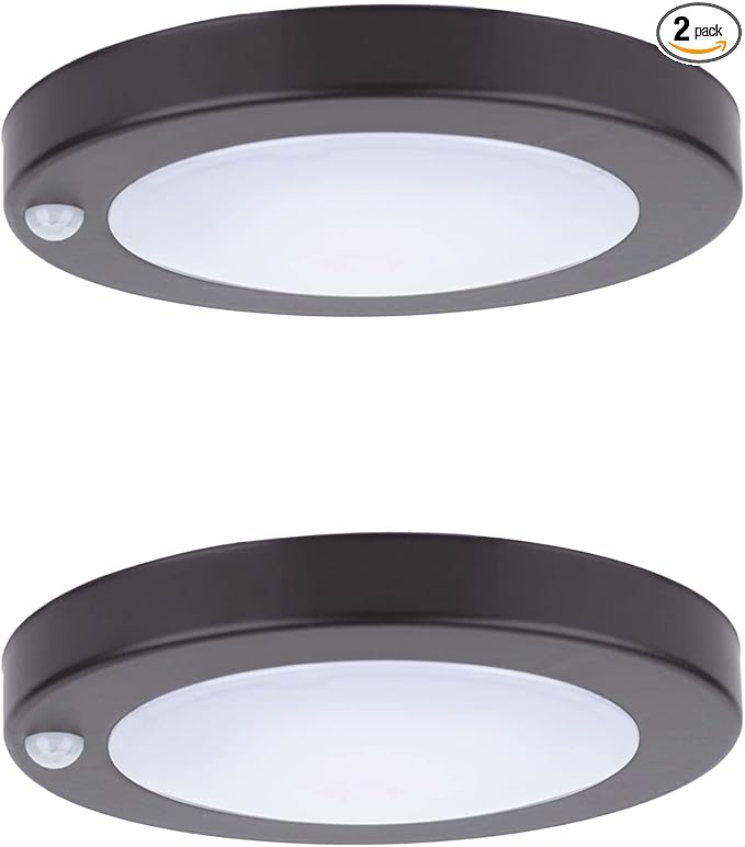 YoonLIT Flush Mount PIR Motion Sensor LED Ceiling Light, 6.2 Inch 10.5W 700 Lumen, Motion Activated Ceiling Fixture for Closet, Garage, Doorway, Stairway, Hallway, Bronze Finish 5000K 2-Pack
