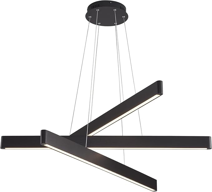 YISDESIGN 3-Light Solid Wood Black Linear Pendant Light - Dimmable Modern LED Chandelier for Dining Room Table Kitchen Island Living Room Ceiling - 45W Warm Light Adjustable Hanging Fixture Black