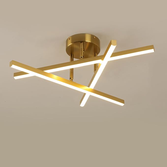 Gold Modern Sputnik Chandelier Ceiling Light Fixtures,3-Lights Industrial Metal Semi Flush Mount Ceiling Light for Bedroom Dining Room Living Room Kitchen Hallway(Gold, 3 Head)