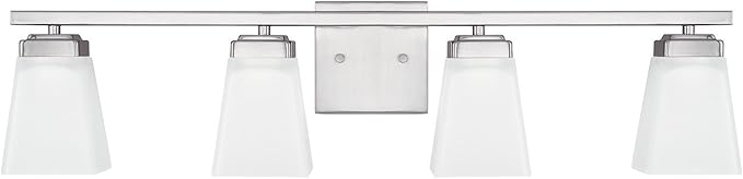 HomePlace by Capital Lighting 114441BN-334 Baxley Modern Soft White Glass Bathroom Vanity Wall Light, 4-Light 400 Total Watts, 7" H x 31" W, Brushed Nickel