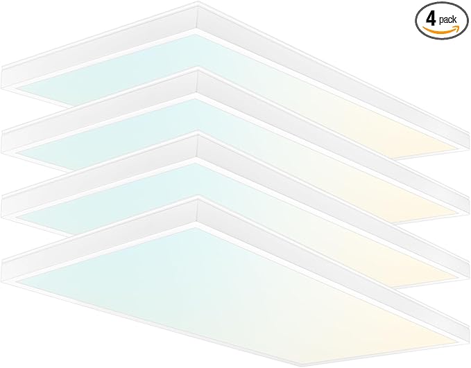 LUXRITE 1x2 FT Slim Surface Mount Panel Recessed Lighting, 5 Color Temperature Options 2700K-5000K, Dimmable LED Panel Light, 2000/2650/3300 Lumens, 18W-30W, Edge Lit, Damp Rated, ETL Listed (4 Pack)