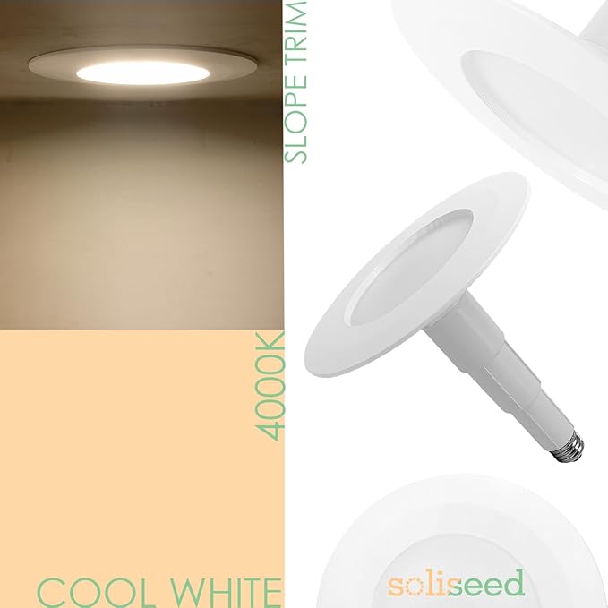 Soliseed 4 Pack 5/6 Inch LED Can Lights Length Adjustable Recessed Lights,12W=60W,4000K Cool White,800LM,Retrofit Downlight ETL Damp Rated,Dimmable,Bevel Trim,Recessed Lighting Easy Install