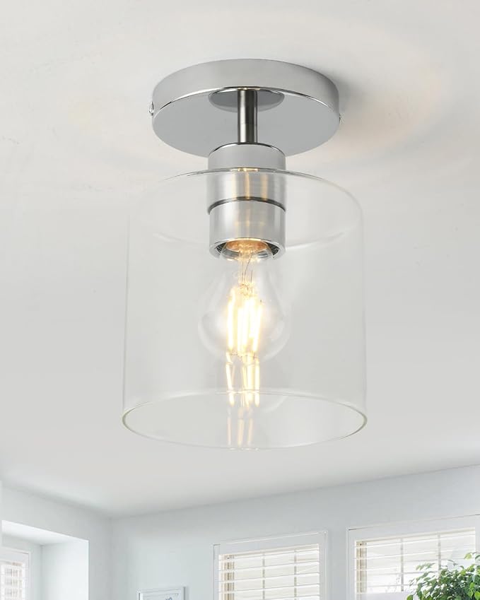 Chrome Semi Flush Mount Ceiling Light,Modern Farmhouse Ceiling Light Fixture for Closet Entryway,Hallway Light Fixture 5.9in Clear Glass Shade 1 Pack