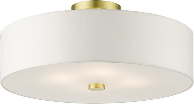 Livex Lighting 51055-12 Meridian Collection 4-Light Semi Flush Mount Ceiling Light with Off-White Hardback Fabric Shade, Satin Brass