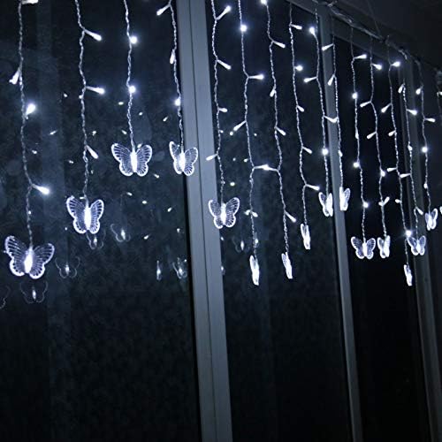 Lainin String Lights 11.5FT 96 LED Curtain Lights 18 Butterfly Drops Twinkle Lights 8 Modes Fairy String Lights for Party Indoor Outdoor Room Garden Wall Wedding Christmas Xmas Decorations (White)