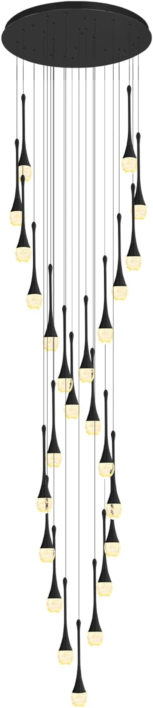 ykolupty Modern Crystal Chandelier 25-Lights Raindrop Chandeliers LED Dimmable High Ceiling Pendant Light Black Large Chadnelier for Foyer Entrance Living Room