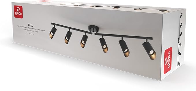 Globe Electric Foldable 6-Light Track Ceiling Light, Matte Black, Pivot Shades, GU10 Sockets
