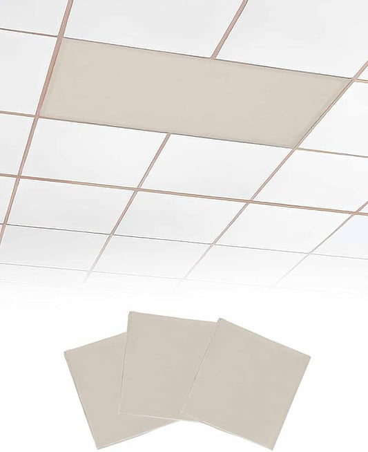 Magnetic Light Cover for Classroom Drop Ceiling,3 Pack 4x2 Ft Fluorescent Light Covers for Office Home Ceiling Light Beige Solid Color Lampshade