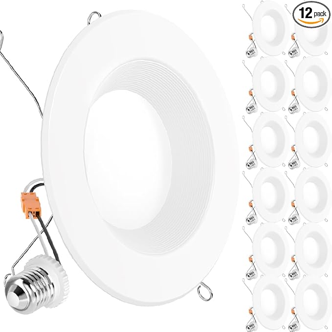 Sunco 12 Pack Retrofit LED Recessed Lighting 6 Inch, Downlight Can Lights for Ceiling, Baffle Trim, 965 LM, 13W (120W Equivalent), 5000K Daylight, Dimmable, Damp Rated UL