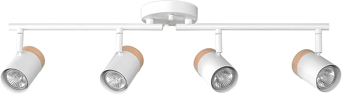 GLOBE Electric 64000165 28" 4-Light Foldable Track Lighting, Matte White, Hand Painted Wood-Tone Accent Detail, Pivoting Track Heads, Ceiling Light, Home Improvement