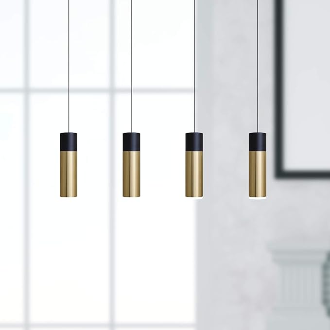 Vela 4 Mini Pendant Lighting Black-Brass - LED Hanging Light Fixture for Kitchen Island, Bar, Foyer - Cluster Pendants - Dimmable, Adjustable Wire, Lamp Bulb Included