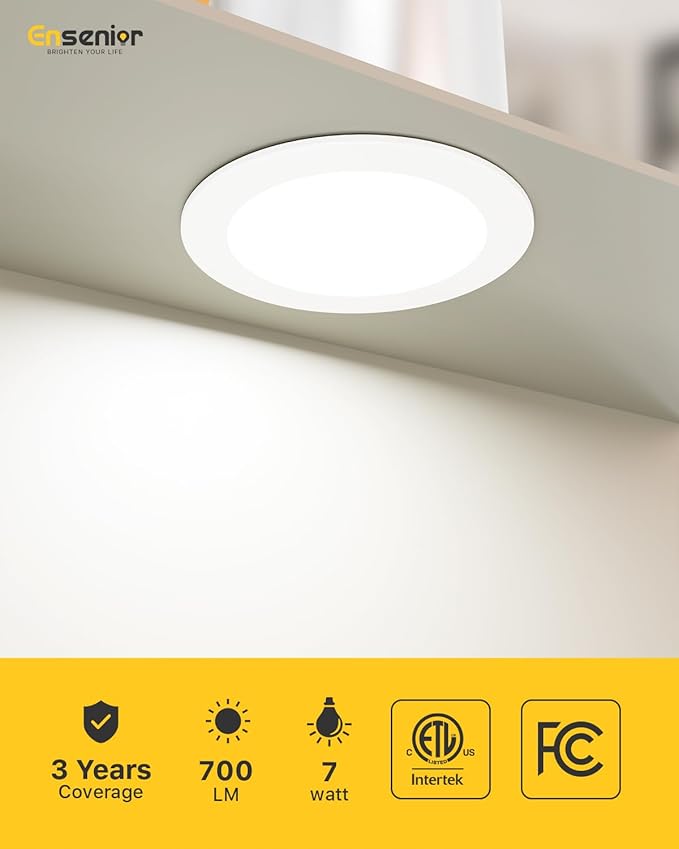 Ensenior 4 Inch LED Can Lights 6 Pack, Dimmable Retrofit Led Recessed Lighting, 5CCT Adjustable Color Temperature (2700K-5000K), 7W=77W 700LM, IC & Damp Rated, ETL&FCC Certified