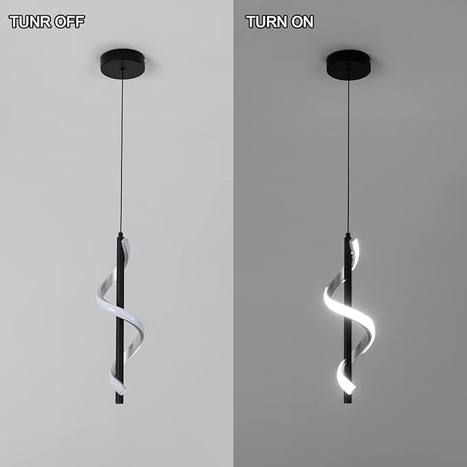 CANEOE Creative Led Pendant Light, 5500K Spiral Modern Modern Led Kitchen Island Light Fixture, 47In Adjustable Height Pendant Lighting for Kitchen Sink Living Room Dining Room Bedroom,1 Pack