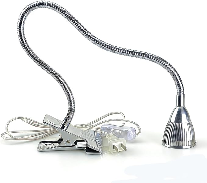 QUANS 5W 5x1W Cool White Clamp Clip on 19inch Flexible Gooseneck High Power LED Desk Table Sewing Study Work Bedside Reading Swing Arm Light Lamp,Ultra Bright Silver 110V US Plug