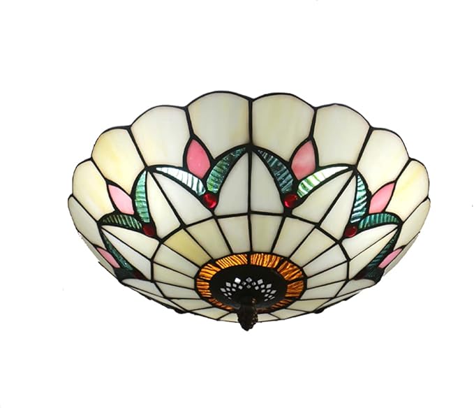 16 Inch Vintage Chandeliers Light Tiffany Style Ceiling Light Stained Glass Flush Mount Ceiling Lighting Fixture Lamp (16 Inch 40CM Y)