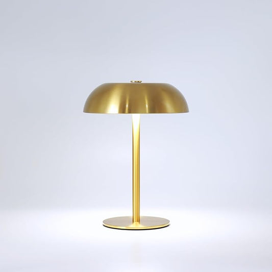 Portable LED Mushroom Table Lamp, 8.46'' Metal Small Cordless Desk Night Light with 5200mAh Rechargeable Battery, Stepless Dimming Lamp with 3 Colors for Bedroom/Bar/Coffee Shop (Gold)