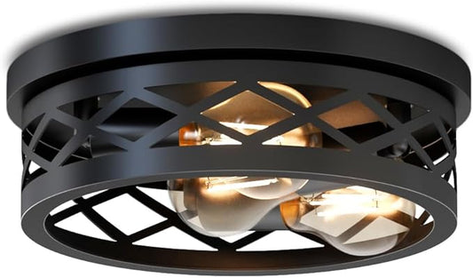 LVWIT 11.8 Inch Flush Mount Ceiling Light Fixtures, 3-Light Black Hallway Light, Round Light Fixtures Ceiling Mount for Kitchen Entryway Hall (E26 Base, Bulbs Not Included)