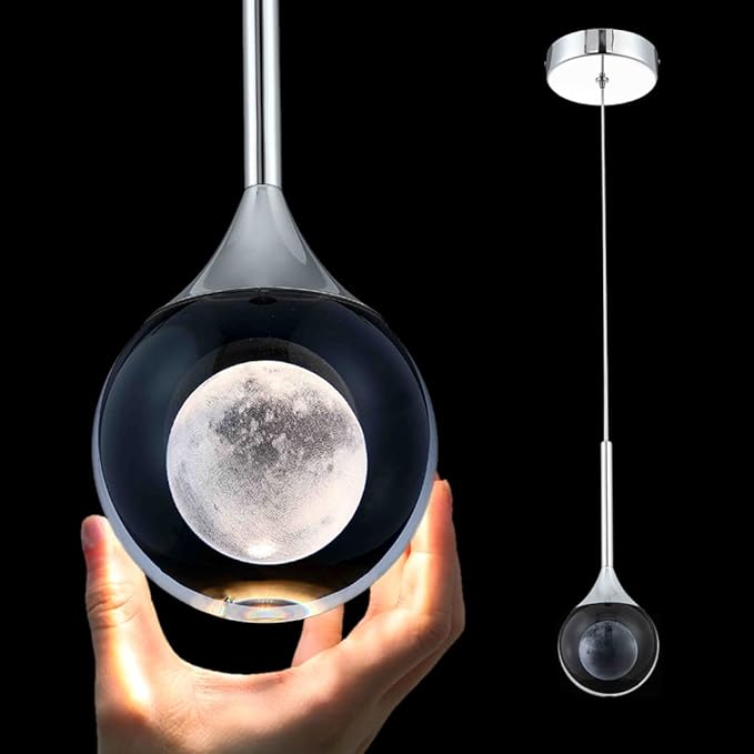 Sedelan Crystal Pendant Light, Modern Pendant Lights Kitchen Island 1-Light, LED 5W Mini Pendant Lighting, Fancy Island Lights for Kitchen Bedroom Dining Room Bathroom Bar, Chrome