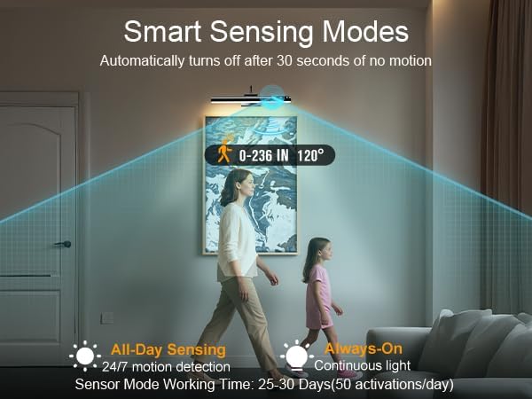 15.7'' Picture Lights for Wall with Motion Sensor, 9000mAh Rechargeable Battery Operated Poster Lights for Paintings, Portraits, Wall Decor, Black