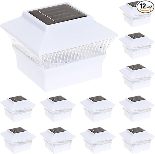 GreenLighting Standard #1 Solar Post Cap Lights Fits 4x4 Nominal Wood, 4x4 PCV/Vinyl Posts, Outdoor Fence Solar Powered Light, Landscaping, Deck, Garden, Includes Flush Mount Adapter White 12 Pack