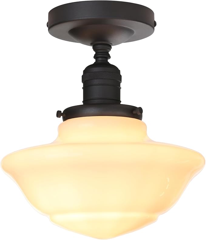 Pathson Vintage Flush Mounted Ceiling Lighting with Milk White Glass Shade, Mid-Century Style Ceiling Light Fixture for Hallway Foyer Loft Living Room Bedroom