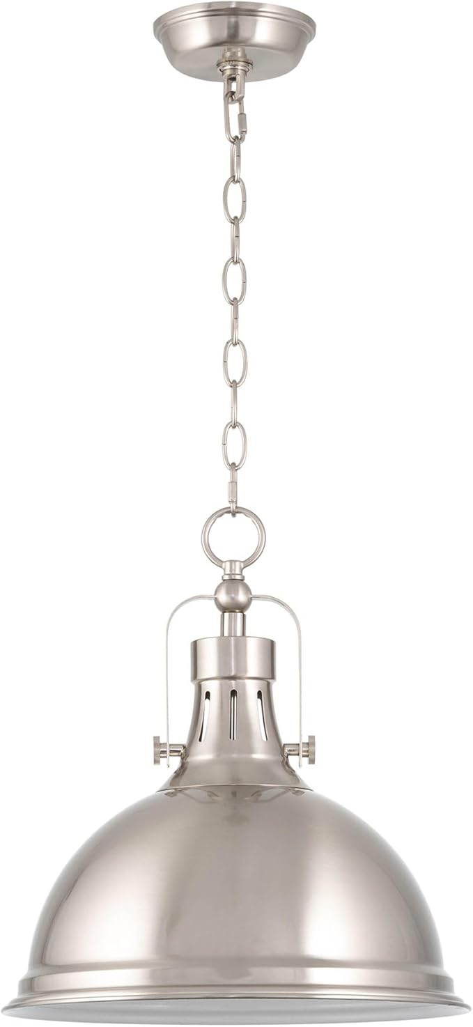 Kira Home Belle 14" Modern Industrial Pendant Light with Dome Shade, Retro Metal Silver Hanging Light, Brushed Nickel Finish