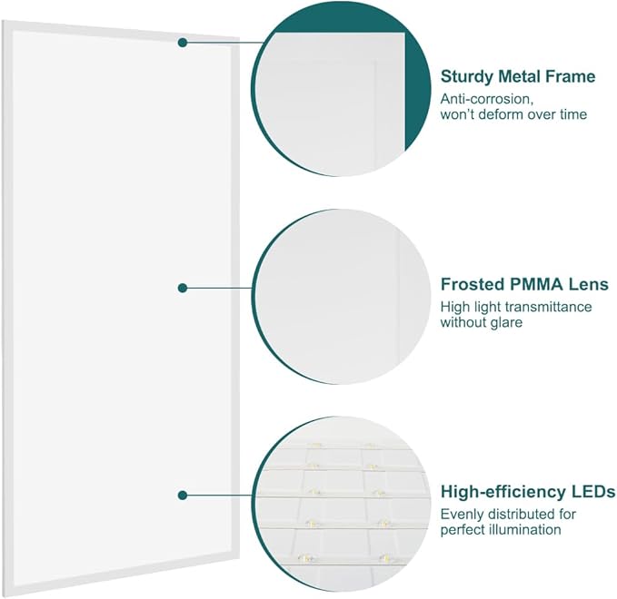 kadision 2x4 LED Flat Panel Light 5000K/4000K/3500K, 60W 50W 40W 30W 25W Adjustable, 6600LM 0-10V Dimmable Drop Ceiling Lights, 100-277V ETL-Listed, 2-Pack