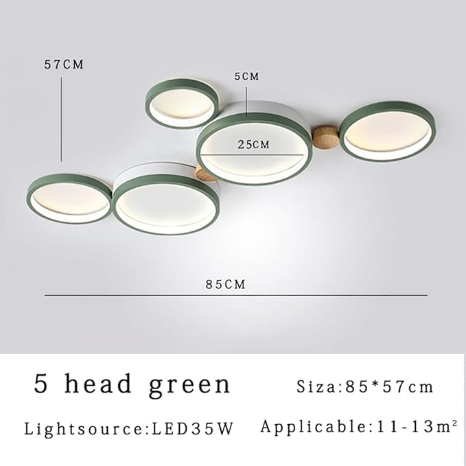 5-Lights LED Ceiling Light Fixture,Modern 34 Inch Ceiling Lights Flush Mount Wooden 35W Dimmable Chandelier for Living Room Bedroom Kitchen,3000K/4000K/6000K Temperatures Selectable Green