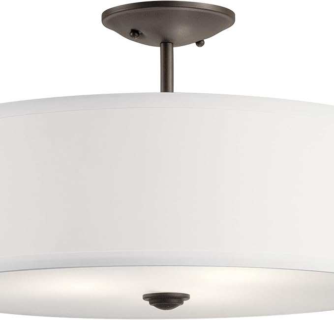 Kichler Shailene 18" 3 Light Round Semi Flush with Satin Etched White Diffuser and White Microfiber Shade in Olde Bronze