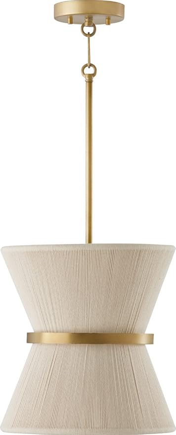 Capital Lighting 341211NP Cecilia Transitional Art Deco Luxe Hand-Wrapped Bleached Natural Rope Tapered Pendant Light Fixture, 1-Light 100 Watt, 13" H x 12" W, Patinaed Brass