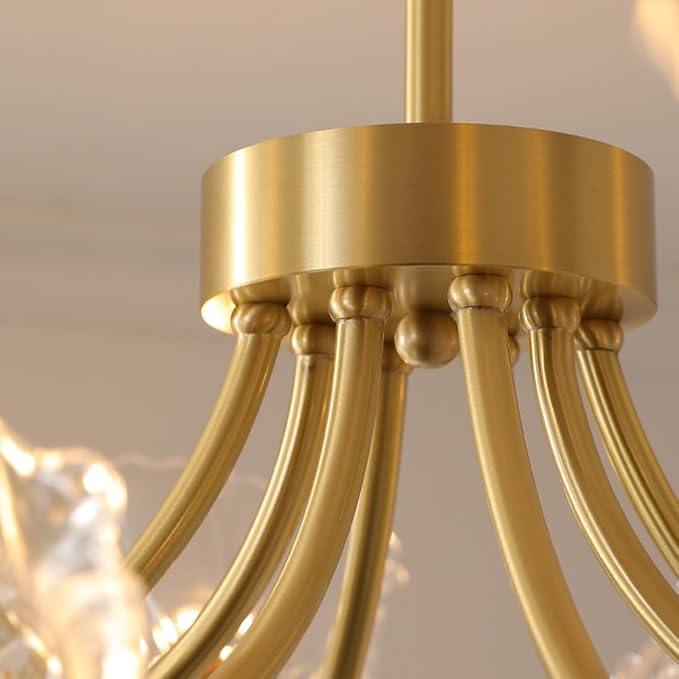 Semi-Flush Mount Ceiling Lights Fixtures Mid Century Modern Ceiling Lamp with Clear Glass Flower Shade Glass 5-Lights Chandelier Gold Brass Ceiling Lighting for Bedroom Dining Room
