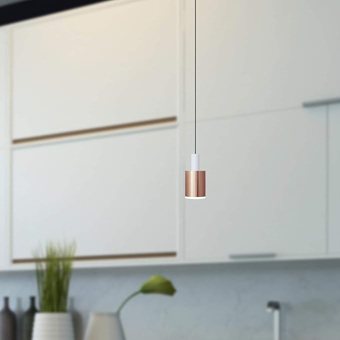 Virgo 1 Mini Pendant Lighting White-Copper - LED Hanging Light Fixture for Kitchen Island, Bar, Foyer - Cluster Pendants - Dimmable, Adjustable Wire, Lamp Bulb Included