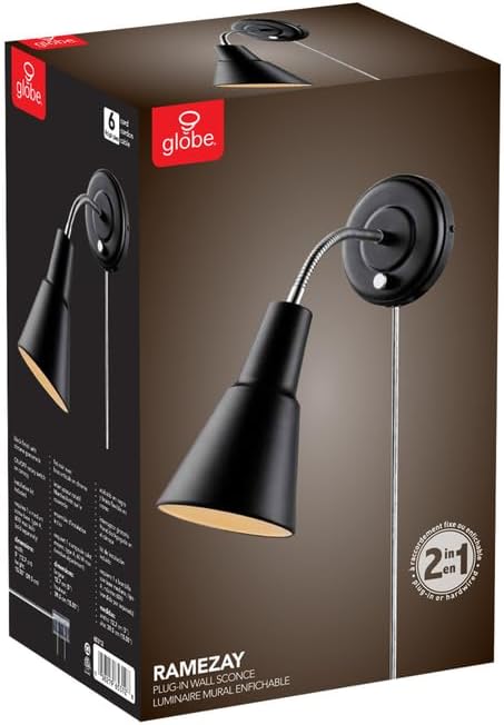 Globe Electric 65312 Ramezay Gooseneck Sconce, Matte Black, Bulb Not Included