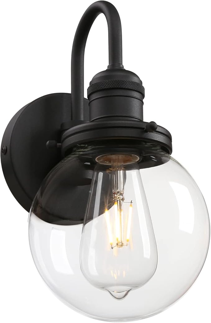 Industrial Vintage U-Shaped Wall Sconce 1-Light with 5.9” Round Clear Glass Globe Shade Indoor Wall Mounted Lamp Fixture