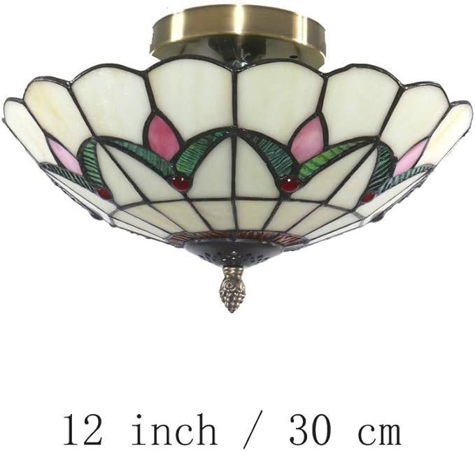 12 Inch Vintage Chandeliers Light Tiffany Style Ceiling Light Fixture Stained Glass Flower Flush Mount Ceiling Lighting Fixtures Lamps
