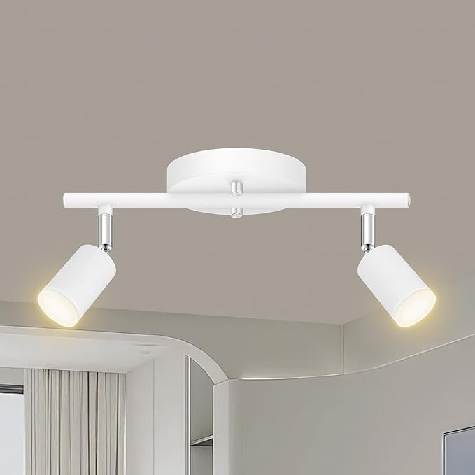 AUQUEE 2 Light Track Lighting Fixtures Ceiling, 8W/2700K White Track Lighting with Acrylic Lampshade & Rotatable Light Heads, 20000hrs Lifespan, Modern LED Track Lights Ceiling for Kitchen/Hallyway