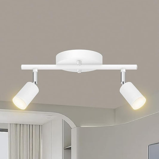 AUQUEE 2 Light Track Lighting Fixtures Ceiling, 8W/2700K White Track Lighting with Acrylic Lampshade & Rotatable Light Heads, 20000hrs Lifespan, Modern LED Track Lights Ceiling for Kitchen/Hallyway