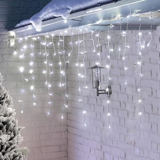 YOLIGHT Icicle Christmas Lights 13ft 96 LEDs Icicle String Lights 8 Modes Twinkle Curtain Fairy Light, Indoor Room Patio Garden Bedroom Wedding Party Christmas Halloween Decoration (White)