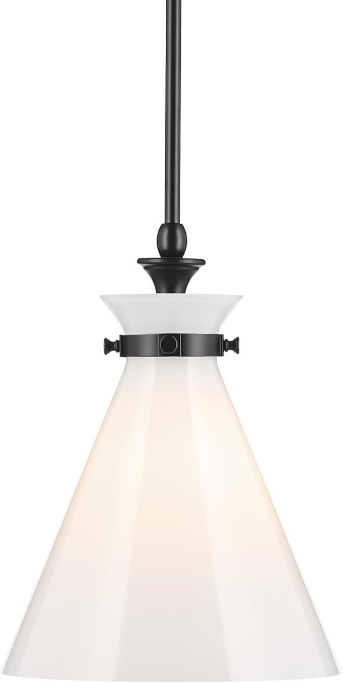 Kichler Laria 1-Light Pendant, Updated Traditional Light, Sloped Ceiling Compatible, for Kitchen with Opal Glass in Black (14.5" x 10.5"), 52774BK