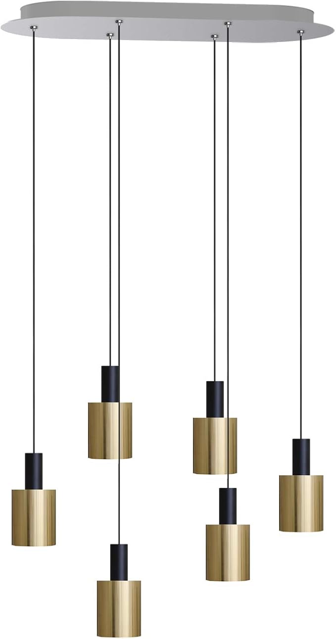 Virgo 6 Mini Pendant Lighting Black-Brass - LED Hanging Light Fixture for Kitchen Island, Bar, Foyer - Cluster Pendants - Dimmable, Adjustable Wire, Lamp Bulb Included